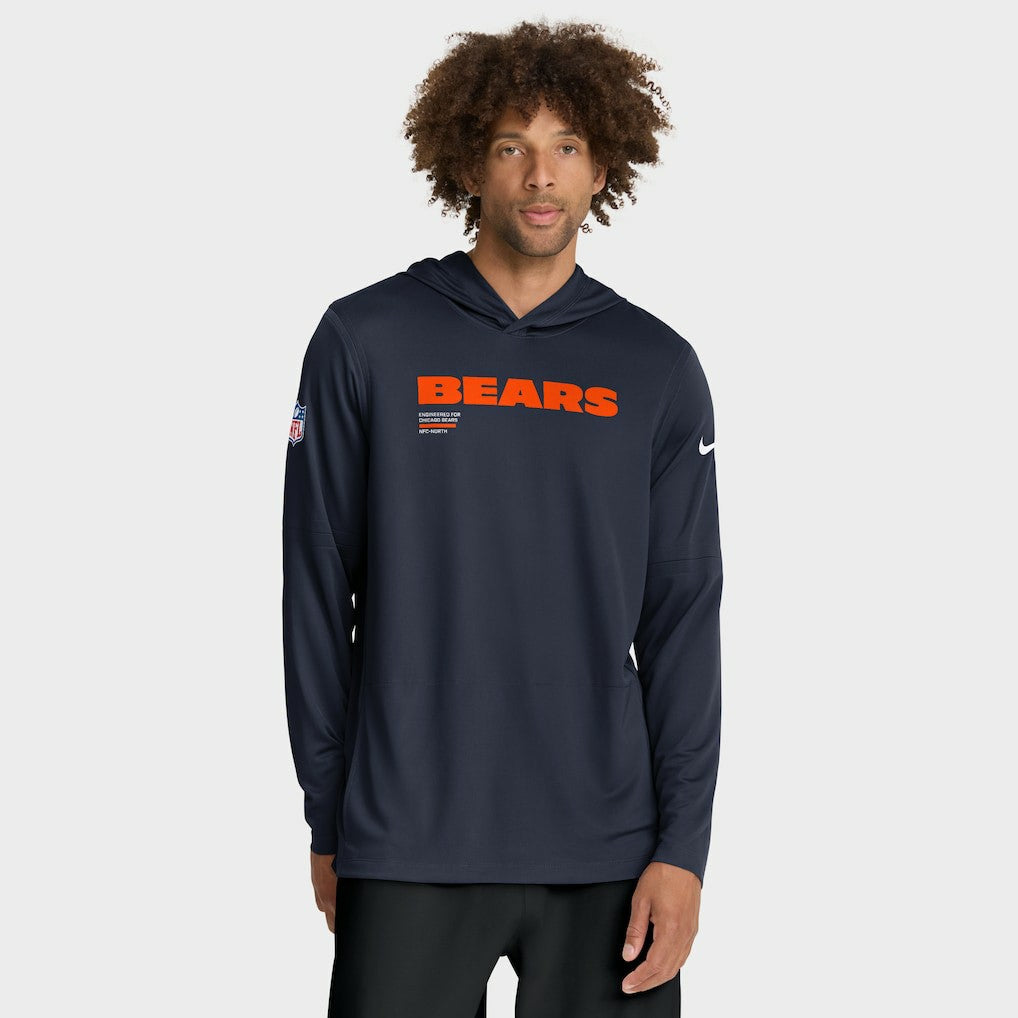 Chicago Bears Sideline Pure Fury Performance Long Sleeve Hoodie T-Shirt Navy | Nike for Sale