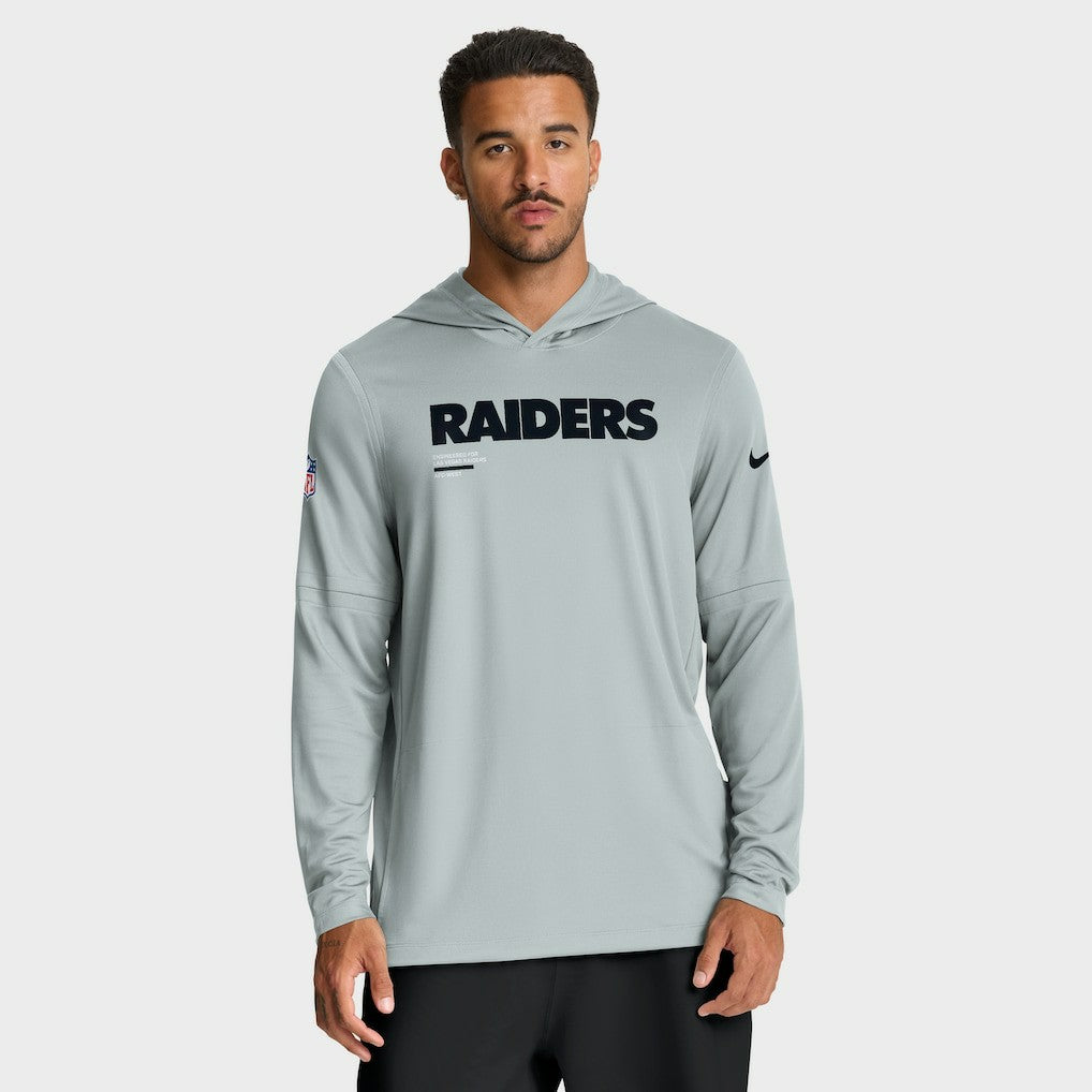 Las Vegas Raiders Sideline Pure Fury Performance Long Sleeve Hoodie T-Shirt Silver | Nike for Sale