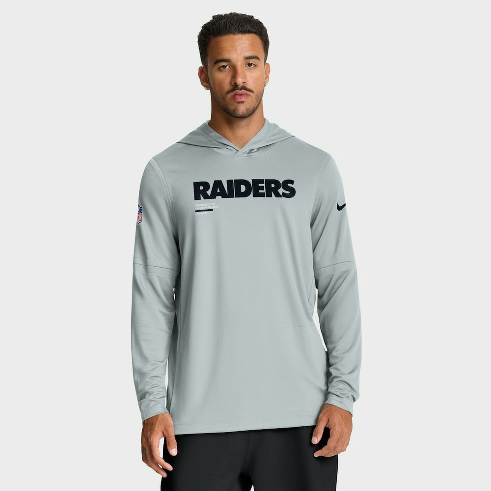 Las Vegas Raiders Sideline Pure Fury Performance Long Sleeve Hoodie T-Shirt Silver | Nike for Sale