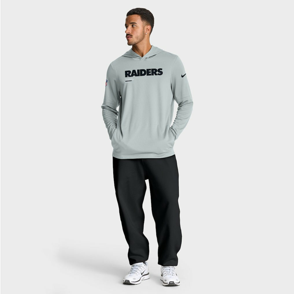 Las Vegas Raiders Sideline Pure Fury Performance Long Sleeve Hoodie T-Shirt Silver | Nike for Sale