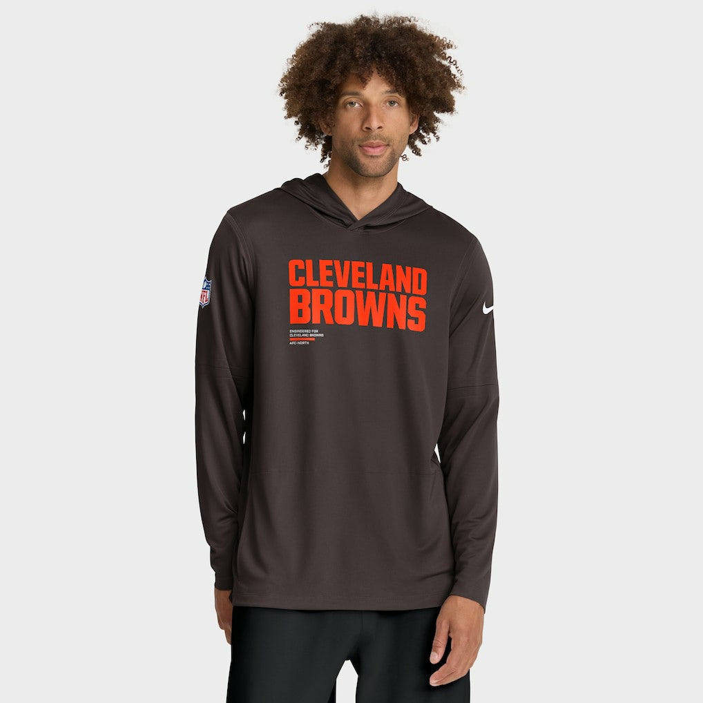Cleveland Browns Sideline Pure Fury Performance Long Sleeve Hoodie T-Shirt Brown | Nike for Sale
