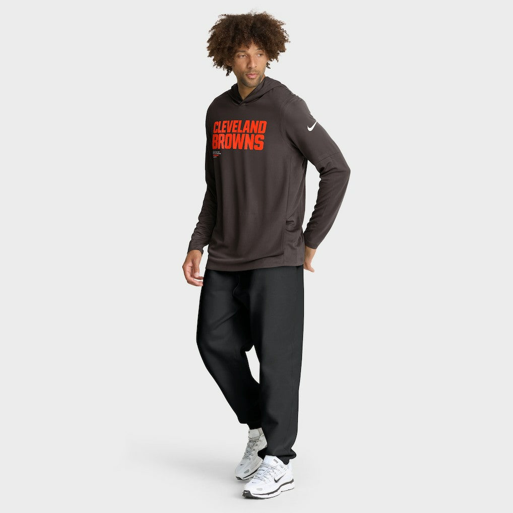 Cleveland Browns Sideline Pure Fury Performance Long Sleeve Hoodie T-Shirt Brown | Nike for Sale