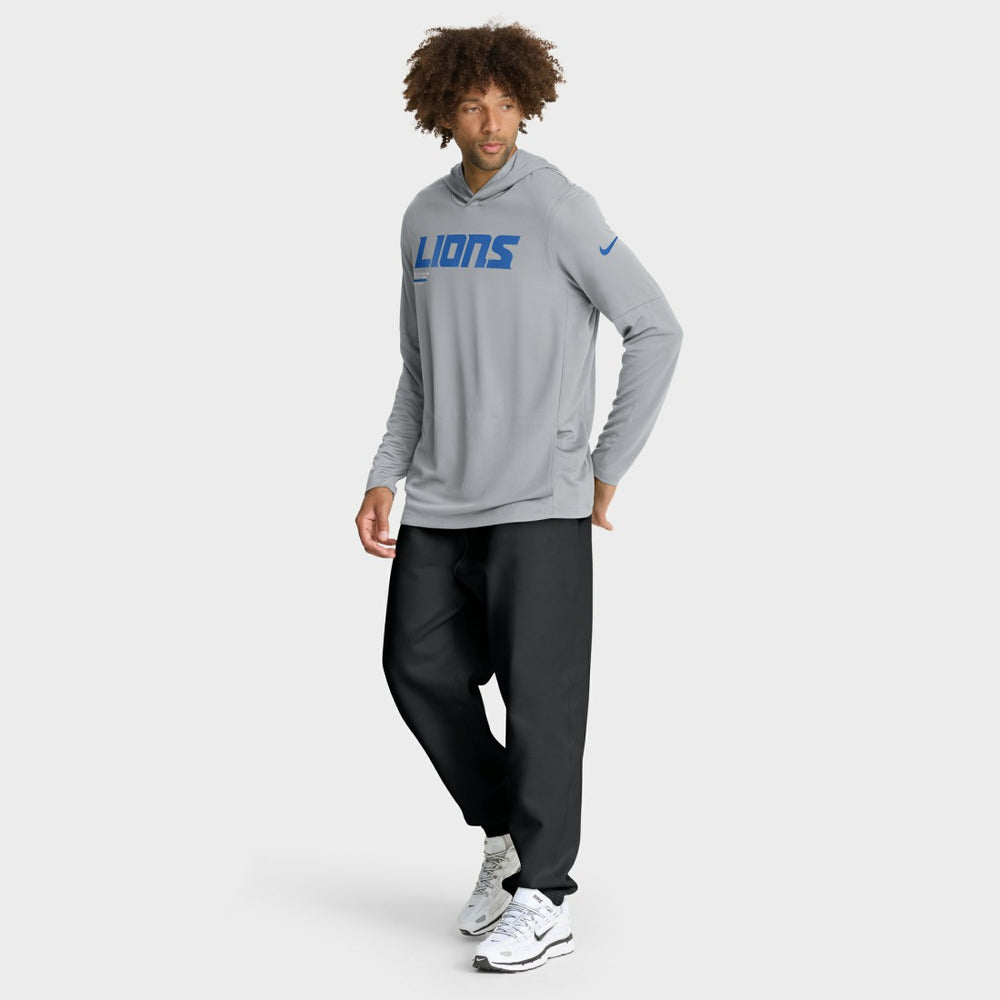 Detroit Lions Sideline Pure Fury Performance Long Sleeve Hoodie T-Shirt Gray | Nike for Sale
