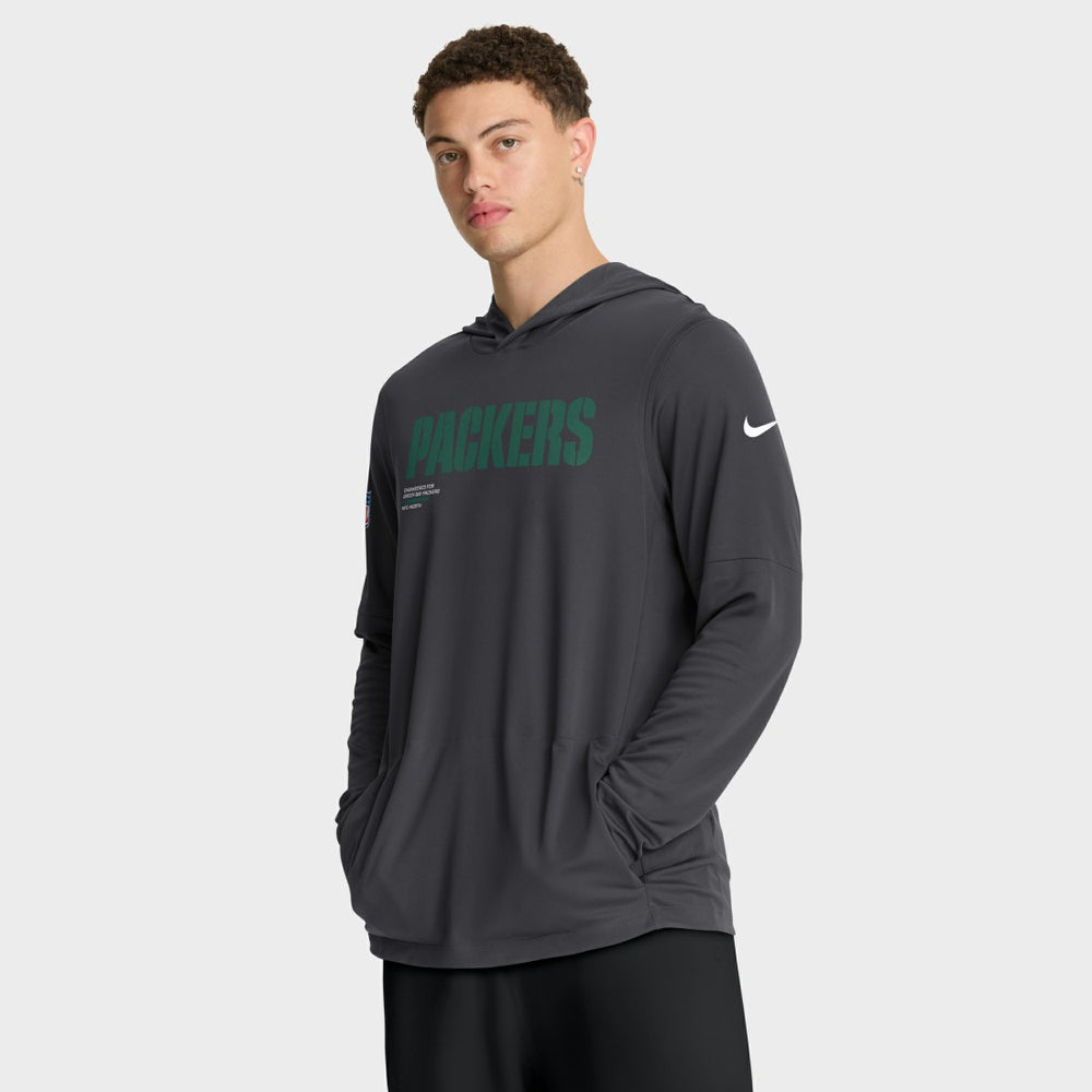 Green Bay Packers Sideline Pure Fury Performance Long Sleeve Hoodie T-Shirt Anthracite | Nike for Sale