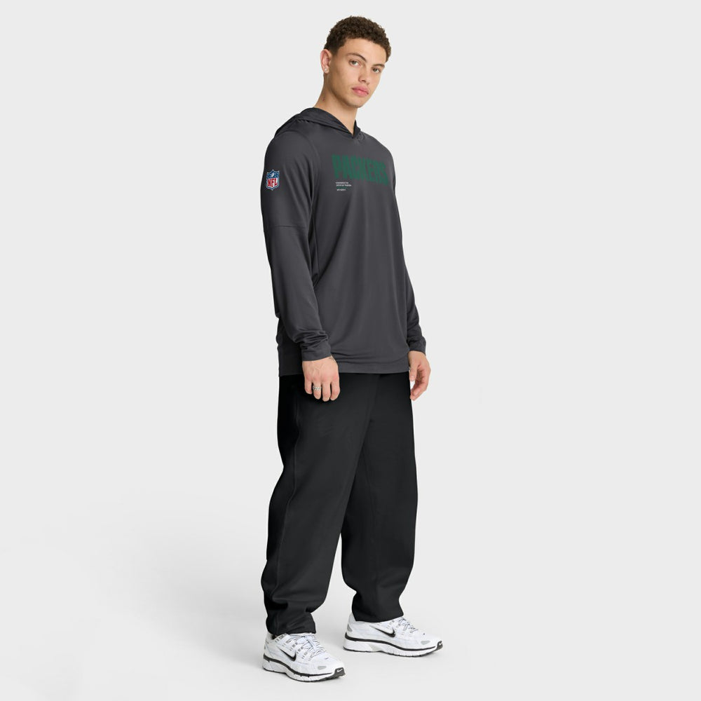Green Bay Packers Sideline Pure Fury Performance Long Sleeve Hoodie T-Shirt Anthracite | Nike for Sale