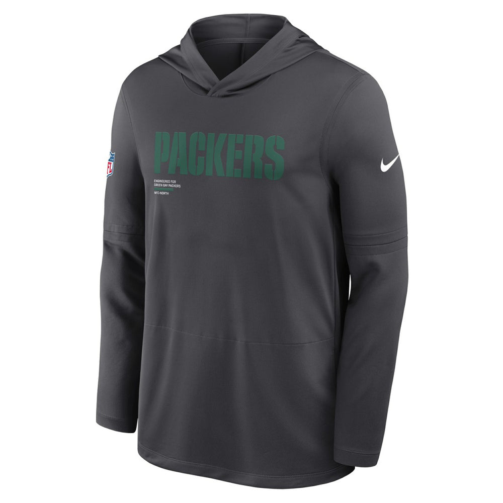 Green Bay Packers Sideline Pure Fury Performance Long Sleeve Hoodie T-Shirt Anthracite | Nike for Sale