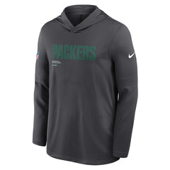 Green Bay Packers Sideline Pure Fury Performance Long Sleeve Hoodie T-Shirt Anthracite | Nike for Sale