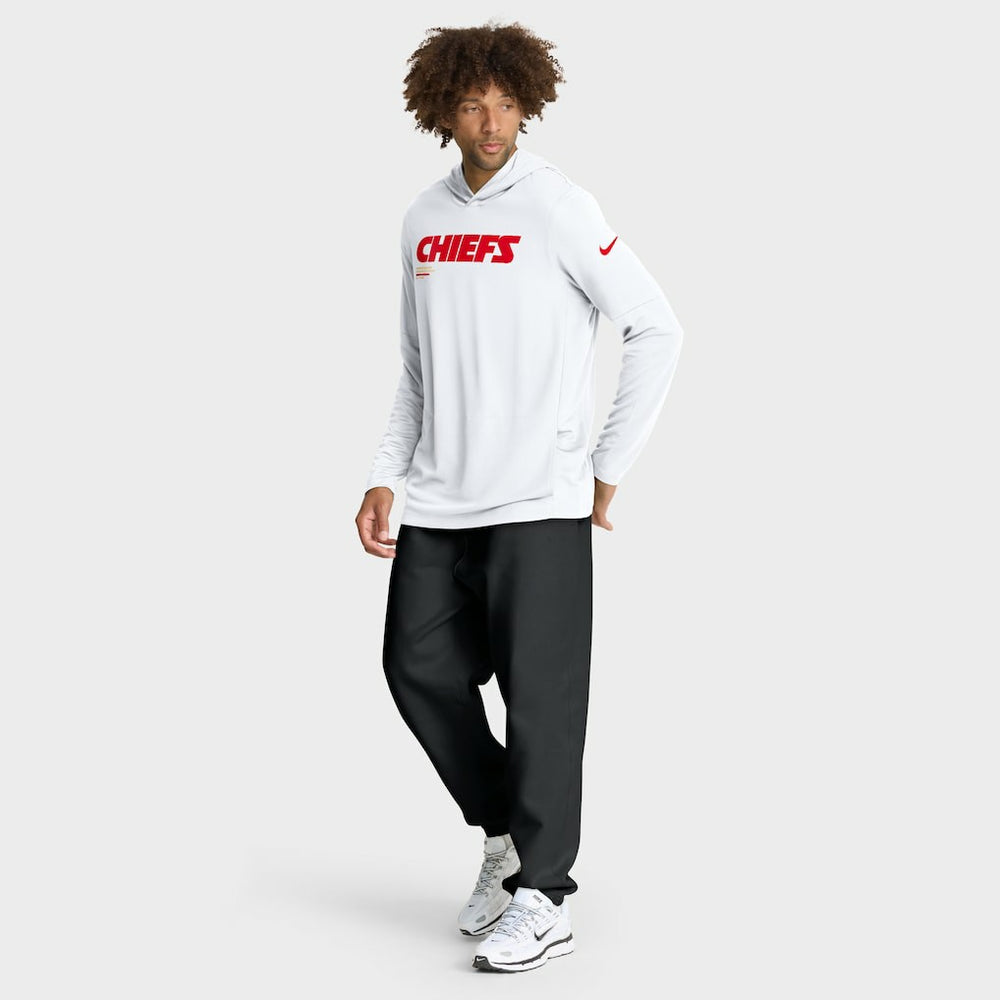 Kansas City Chiefs Sideline Pure Fury Performance Long Sleeve Hoodie T-Shirt White | Nike for Sale