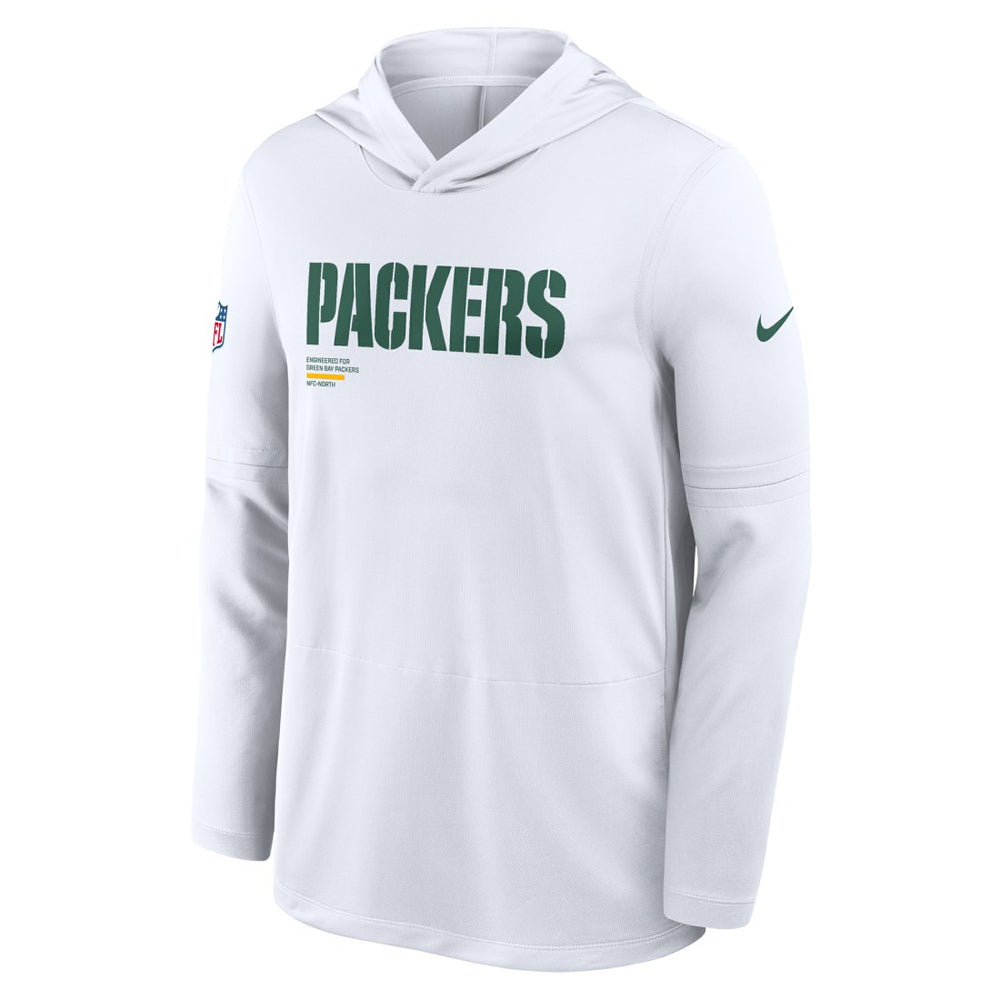 Green Bay Packers Sideline Pure Fury Performance Long Sleeve Hoodie T-Shirt White | Nike for Sale