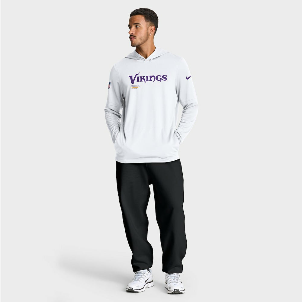Minnesota Vikings Sideline Pure Fury Performance Long Sleeve Hoodie T-Shirt White | Nike for Sale