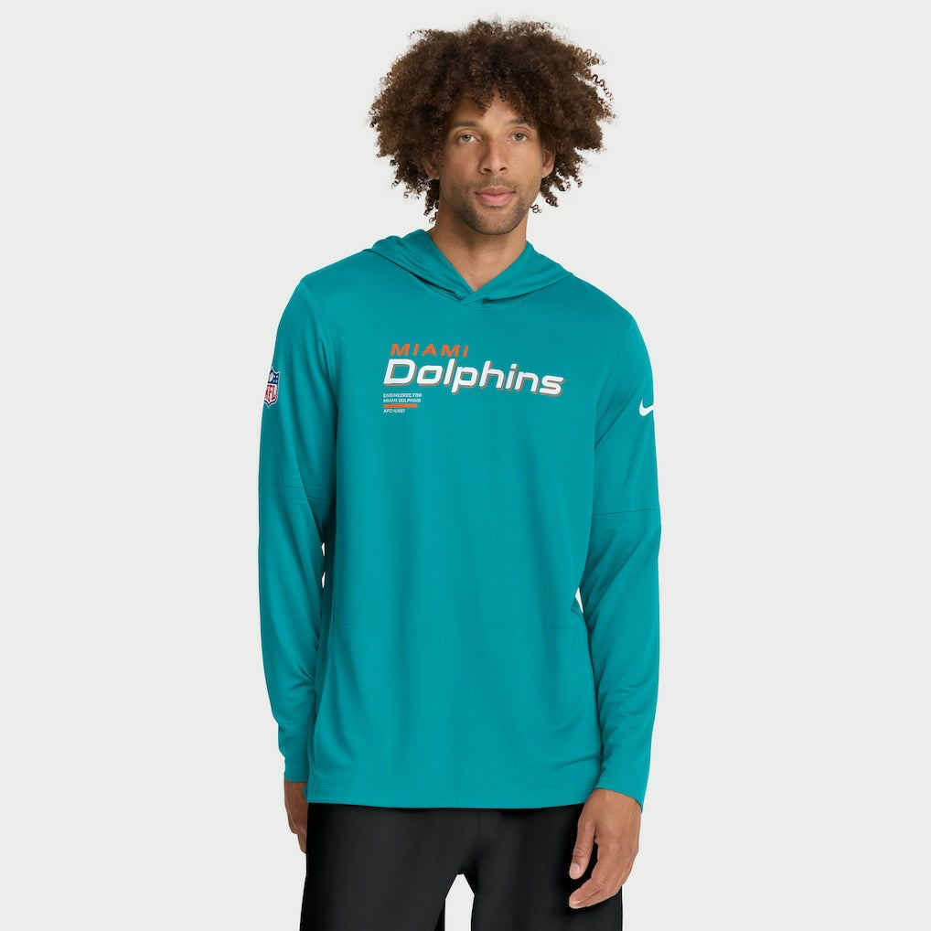 Miami Dolphins Sideline Pure Fury Performance Long Sleeve Hoodie T-Shirt Aqua | Nike for Sale