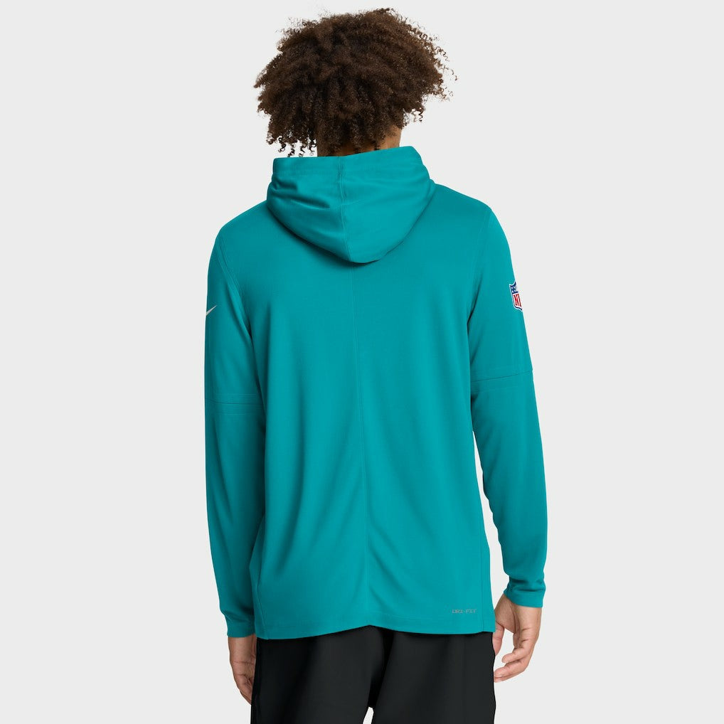 Miami Dolphins Sideline Pure Fury Performance Long Sleeve Hoodie T-Shirt Aqua | Nike for Sale