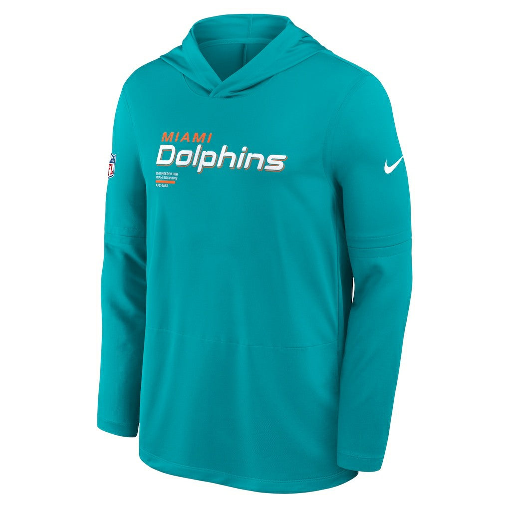 Miami Dolphins Sideline Pure Fury Performance Long Sleeve Hoodie T-Shirt Aqua | Nike for Sale