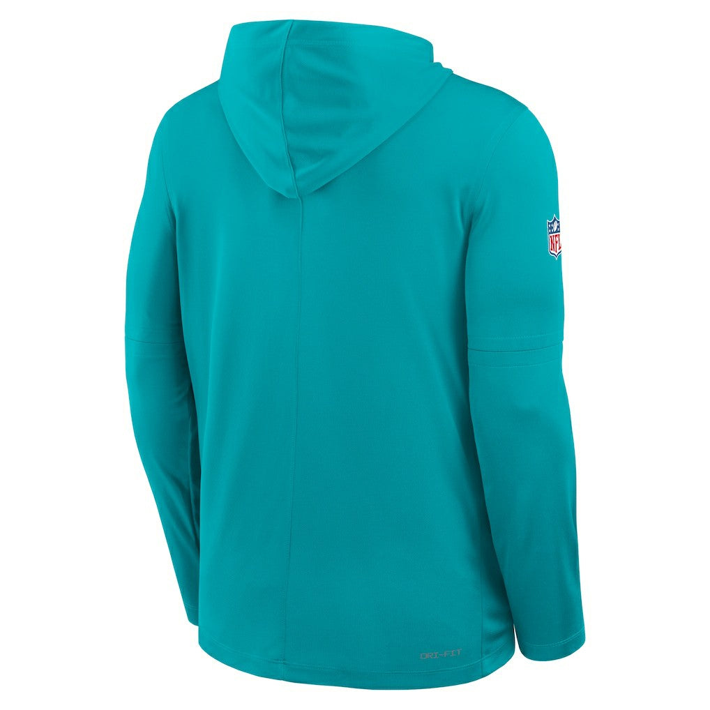Miami Dolphins Sideline Pure Fury Performance Long Sleeve Hoodie T-Shirt Aqua | Nike for Sale