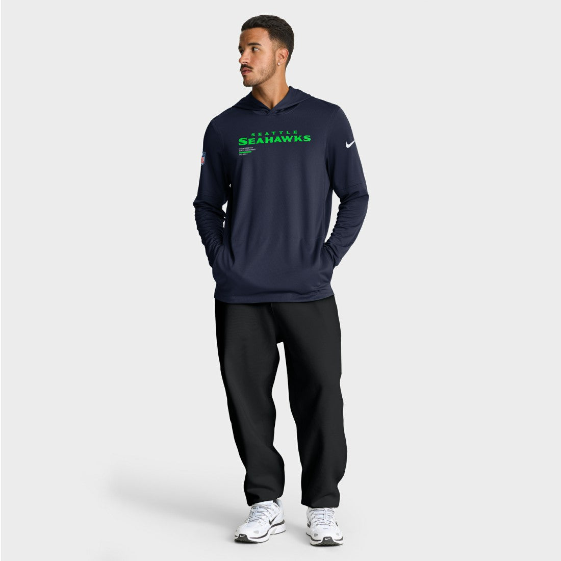 Seattle Seahawks Sideline Pure Fury Performance Long Sleeve Hoodie T-Shirt College Navy | Nike for Sale