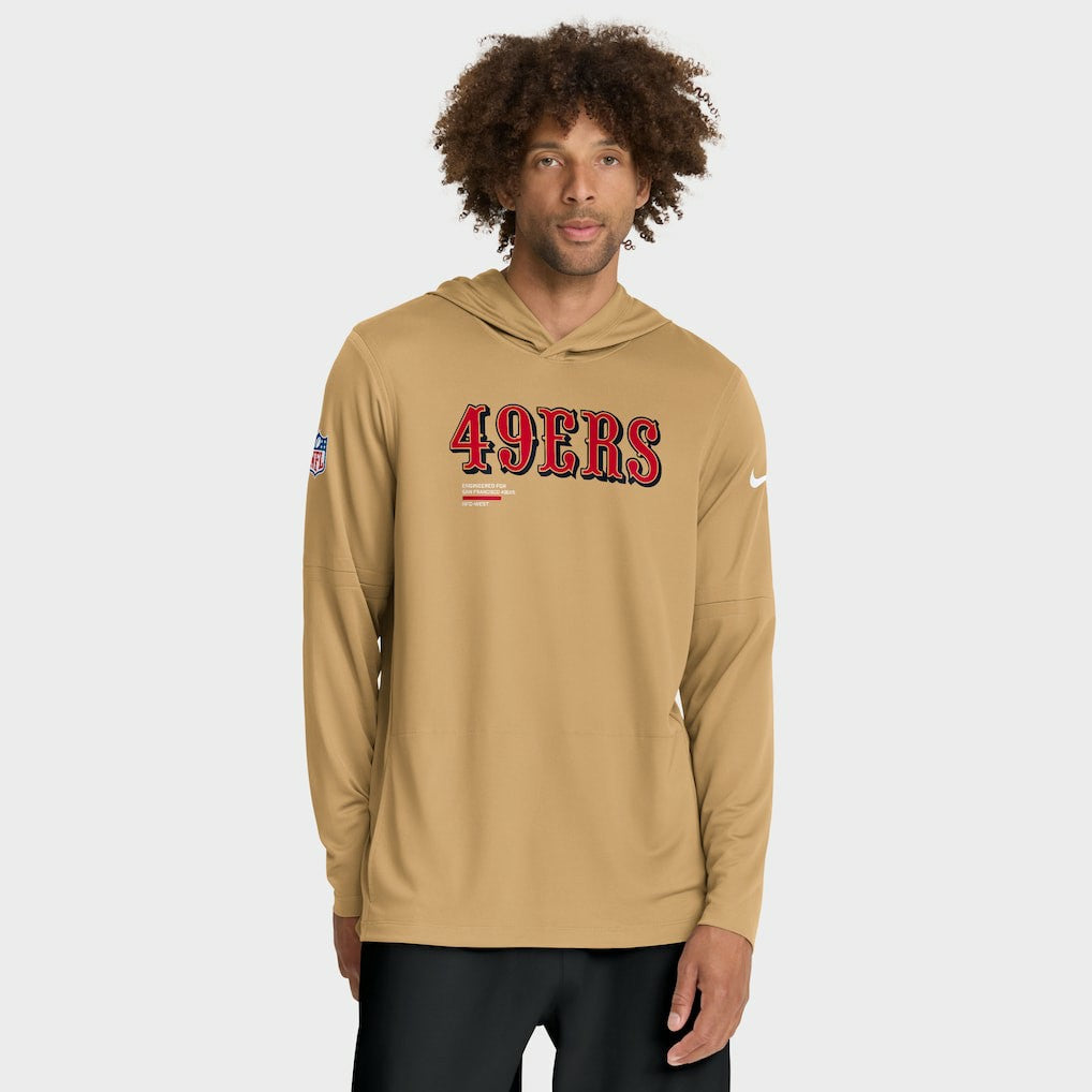San Francisco 49ers Sideline Pure Fury Performance Long Sleeve Hoodie T-Shirt Gold | Nike for Sale