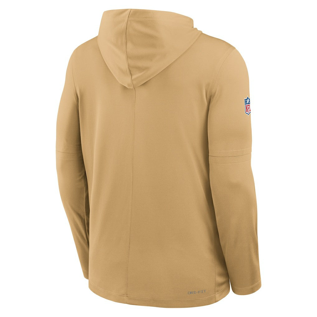 San Francisco 49ers Sideline Pure Fury Performance Long Sleeve Hoodie T-Shirt Gold | Nike for Sale