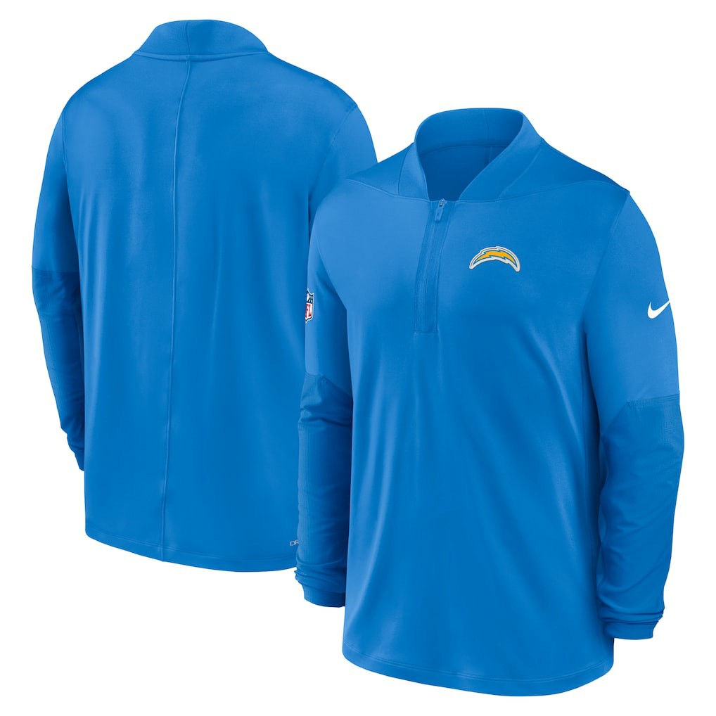 Los Angeles Chargers Sideline Dri-FIT Half-Zip Pullover Powder Blue | Nike for Sale