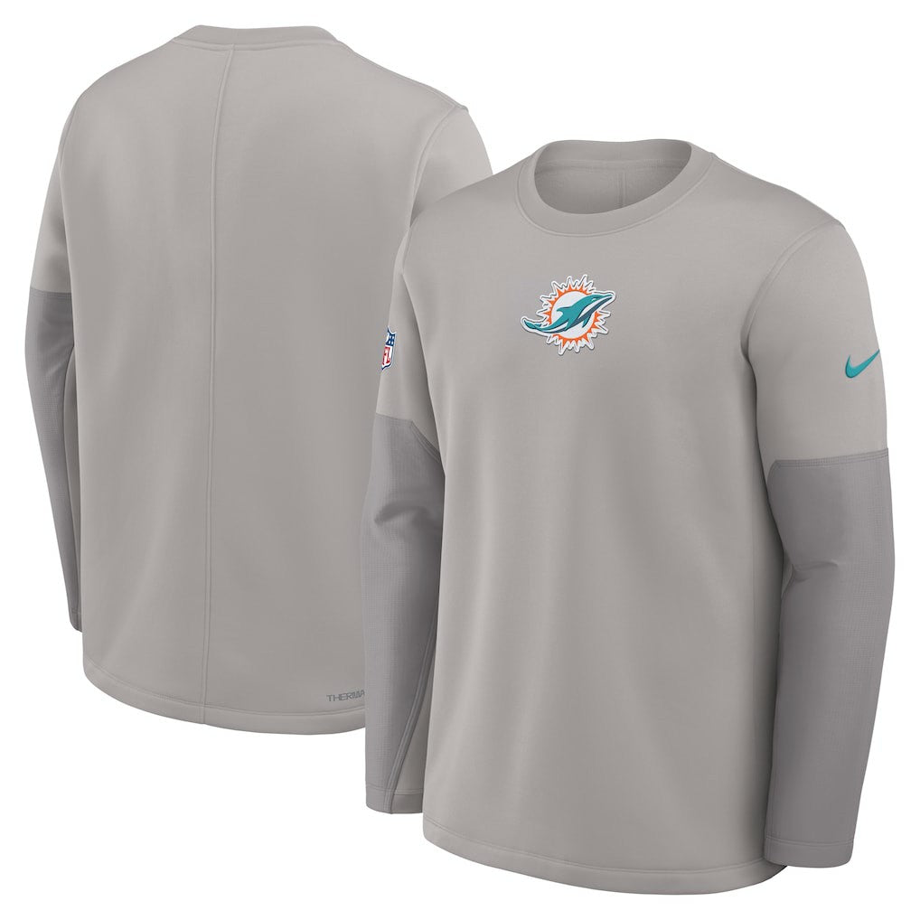 Miami Dolphins Sideline Coach Therma-FIT Long Sleeve T-Shirt Gray | Nike for Sale