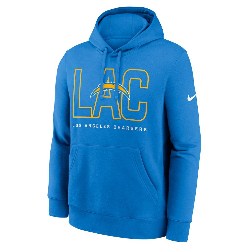 Los Angeles Chargers Busted Play Club Fleece Pullover Hoodie Powder Blue | Nike for Sale