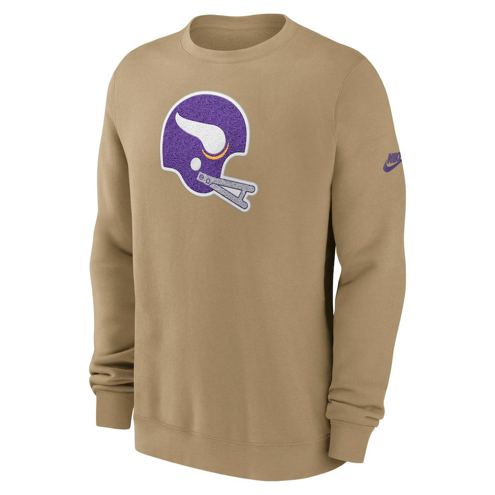 Minnesota Vikings Swing Pass Rewind Club Pullover Sweatshirt Tan | Nike for Sale