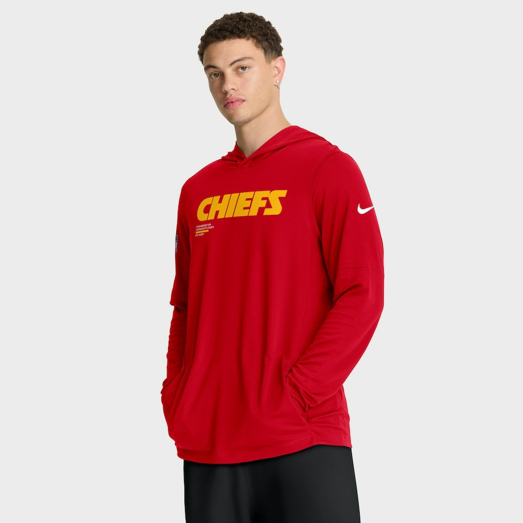 Kansas City Chiefs Big & Tall Sideline Dri-FIT Long Sleeve Hoodie T-Shirt Red | Nike for Sale
