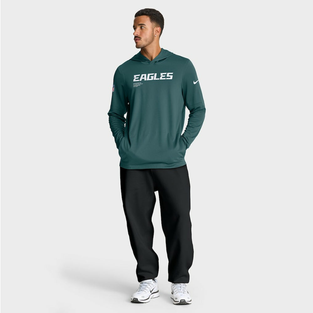 Philadelphia Eagles Big & Tall Sideline Dri-FIT Long Sleeve Hoodie T-Shirt Midnight Green | Nike for Sale