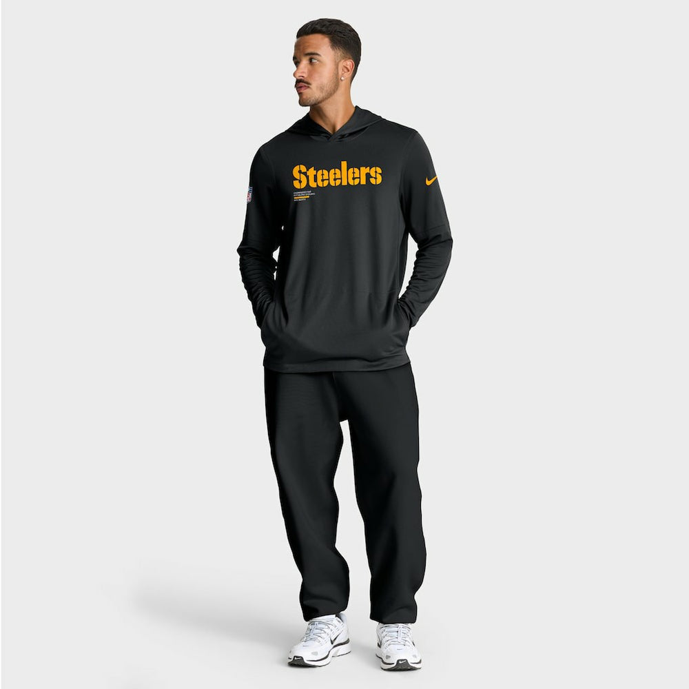 Pittsburgh Steelers Big & Tall Sideline Dri-FIT Long Sleeve Hoodie T-Shirt Black | Nike for Sale