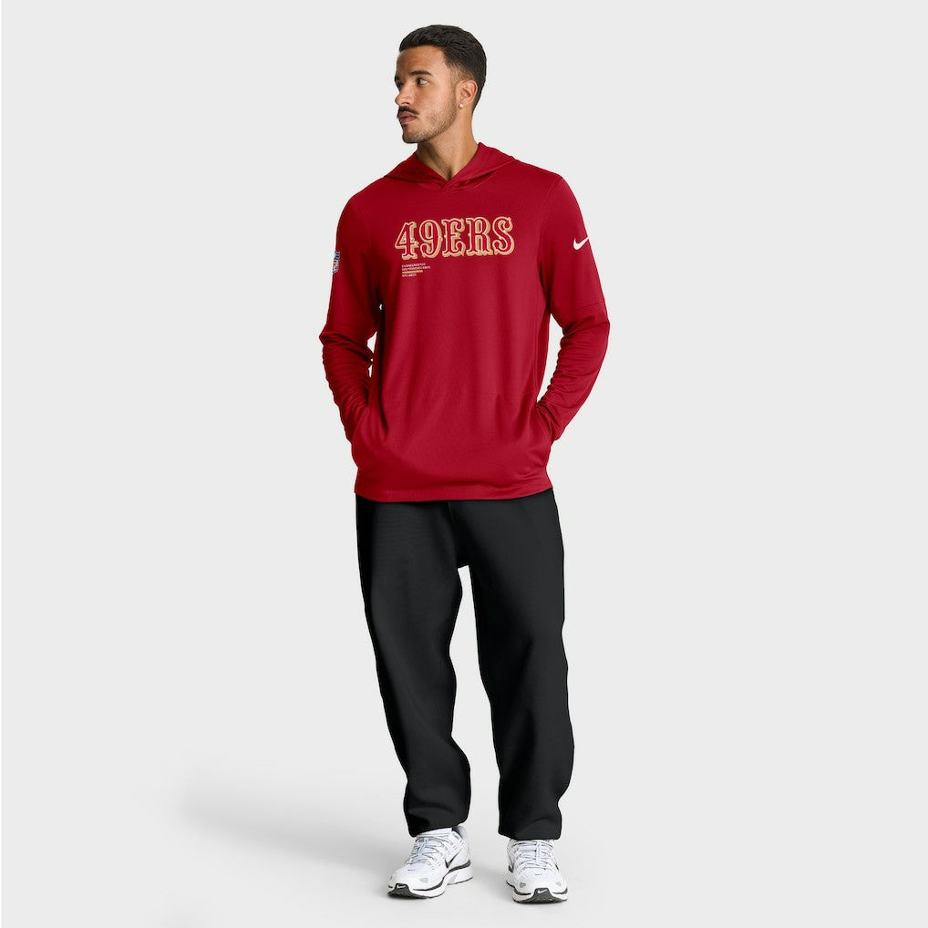 San Francisco 49ers Big & Tall Sideline Dri-FIT Long Sleeve Hoodie T-Shirt Scarlet | Nike for Sale