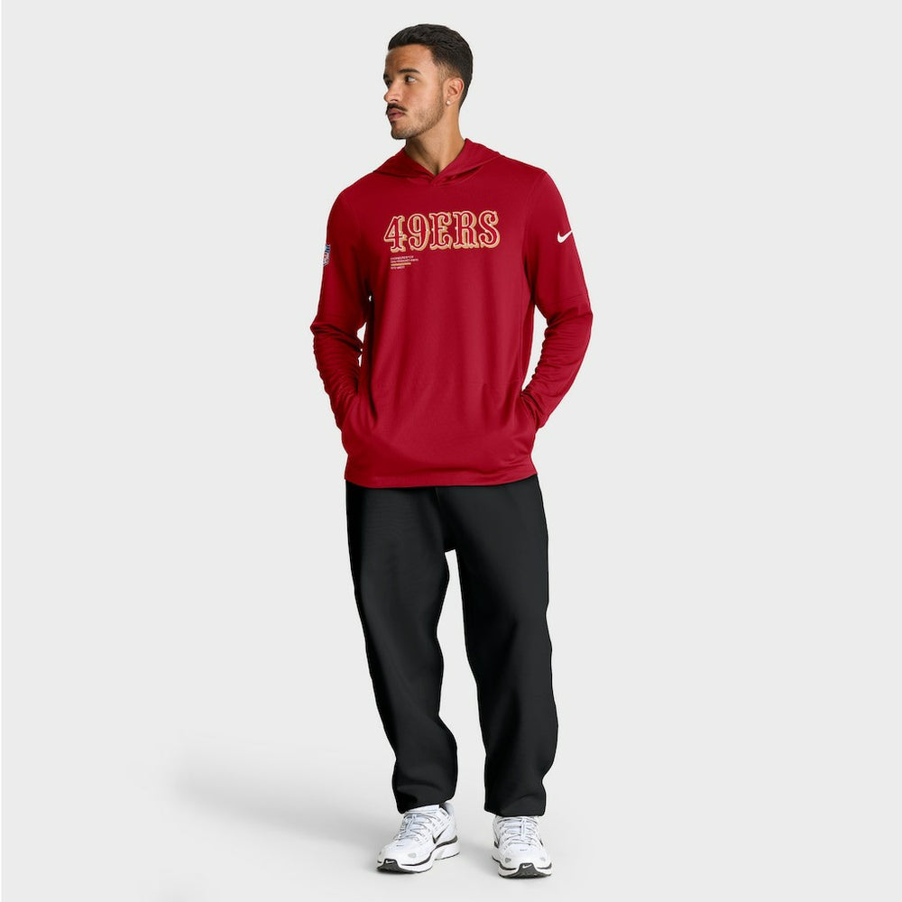 San Francisco 49ers Big & Tall Sideline Dri-FIT Long Sleeve Hoodie T-Shirt Scarlet | Nike for Sale