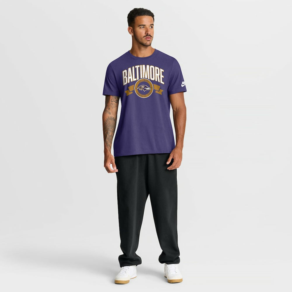 Baltimore Ravens Rewind Front and Back Hit Essential T-Shirt Purple | Nike for Sale