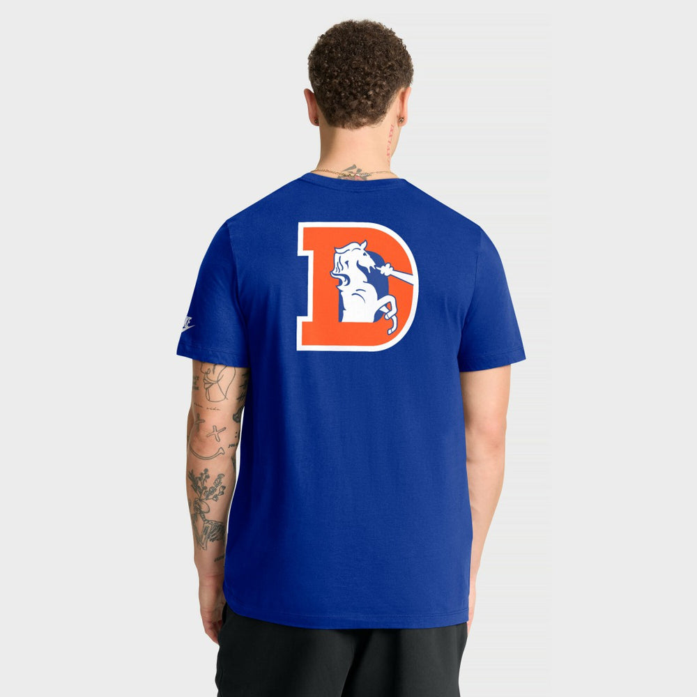 Denver Broncos Rewind Front and Back Hit Essential T-Shirt Royal | Nike for Sale