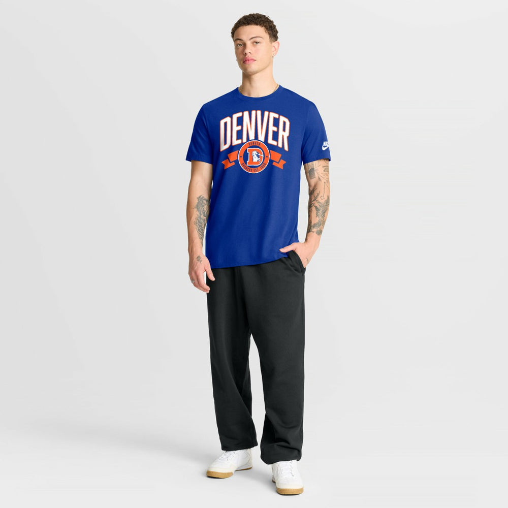 Denver Broncos Rewind Front and Back Hit Essential T-Shirt Royal | Nike for Sale