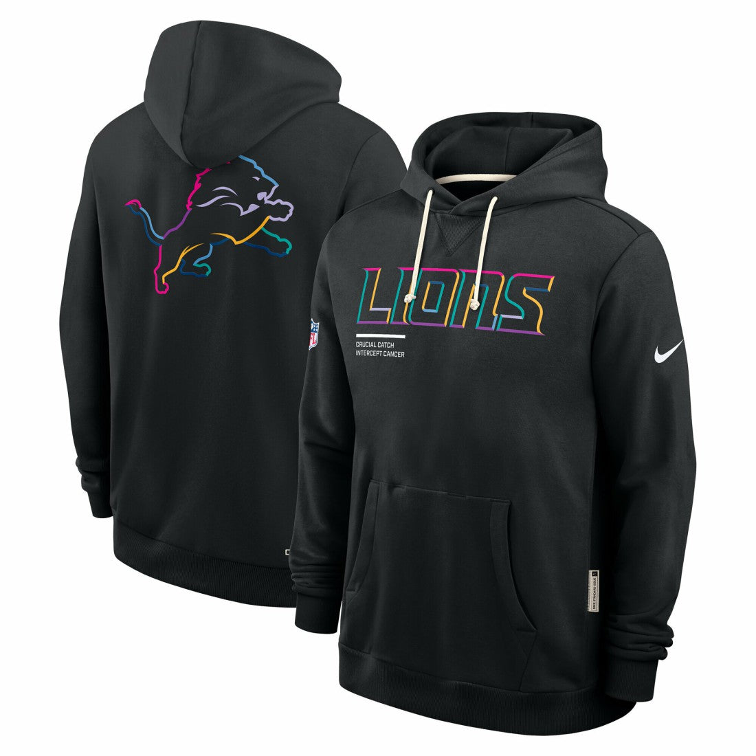 Detroit Lions Tall 2025 NFL Crucial Catch Sideline Standard Issue Dri-FIT Hoodie Black | Nike for Sale