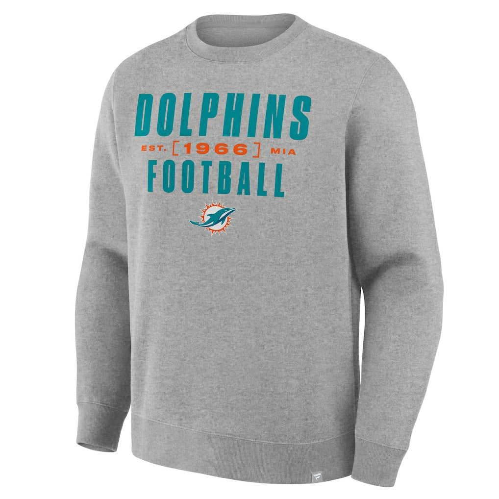 Miami Dolphins Powerful Throw Legacy Pullover Sweatshirt Heather Gray | Fanatics
