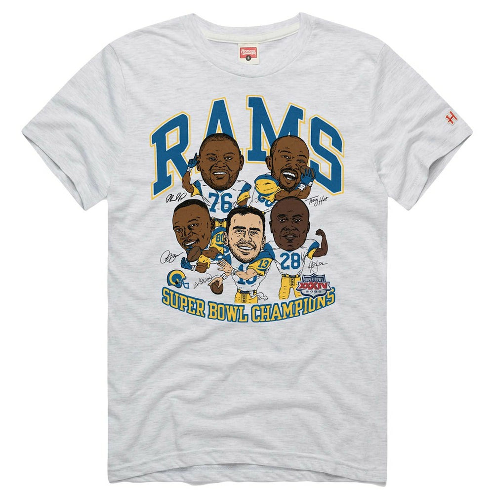 Los Angeles Rams Homage Unisex Super Bowl XXXIV Champs Player Graphic Tri-Blend T-Shirt Ash | NFL