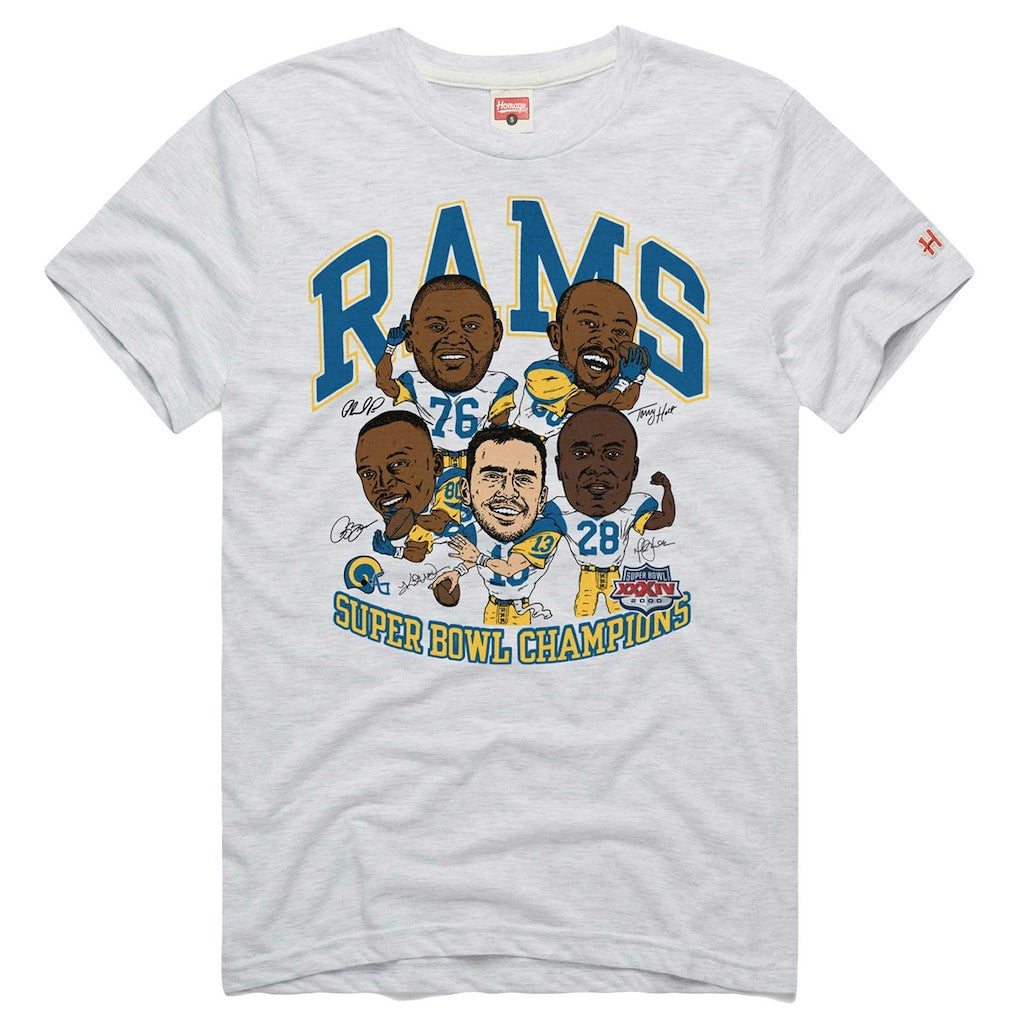 Los Angeles Rams Homage Unisex Super Bowl XXXIV Champs Player Graphic Tri-Blend T-Shirt Ash | NFL