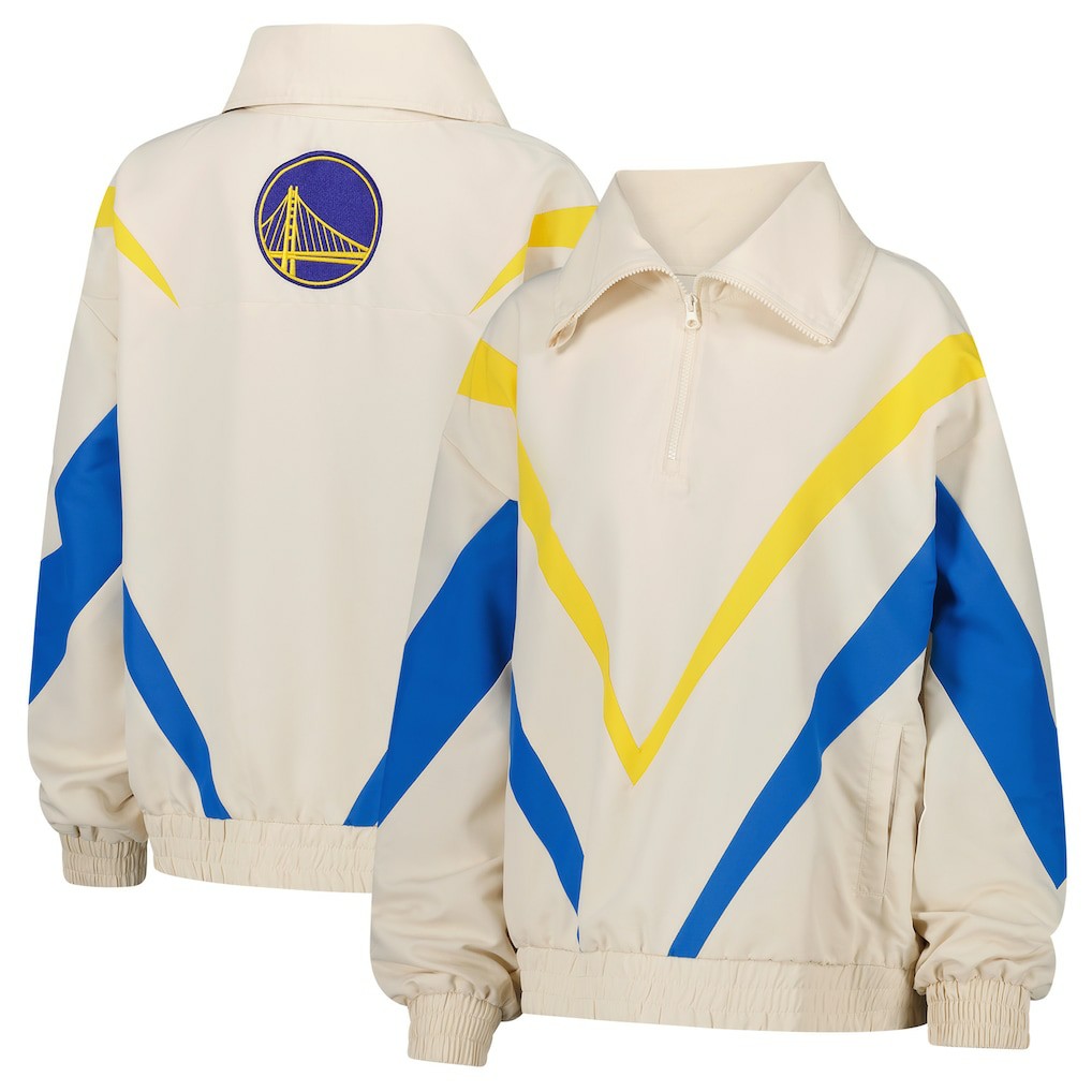 Golden State Warriors Terez Women's Retro Chevron Ripstop Quarter-Zip Windbreaker Jacket White - NBA