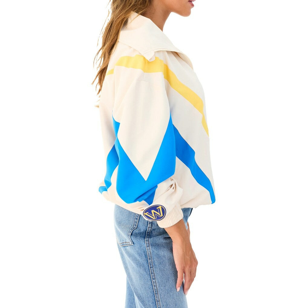 Golden State Warriors Terez Women's Retro Chevron Ripstop Quarter-Zip Windbreaker Jacket White - NBA