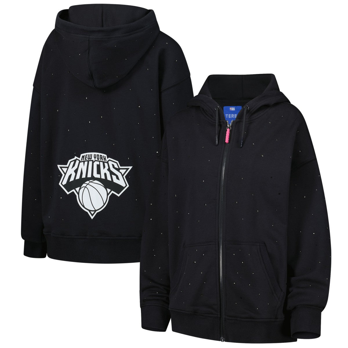 New York Knicks Terez Women's Oversized Allover Gemstone Full-Zip Hoodie Black - NBA