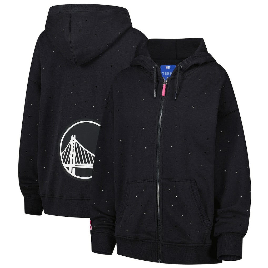 Golden State Warriors Terez Women's Oversized Allover Gemstone Full-Zip Hoodie Black - NBA