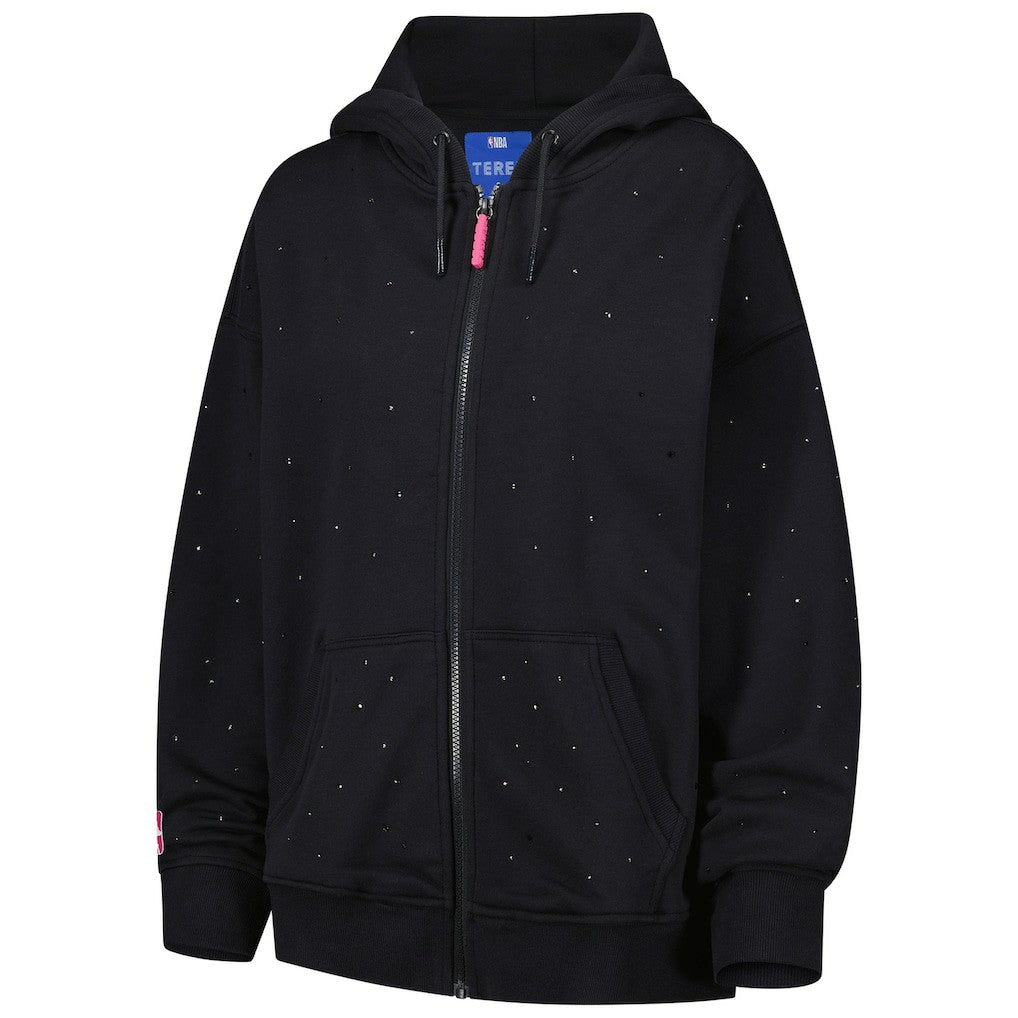 Golden State Warriors Terez Women's Oversized Allover Gemstone Full-Zip Hoodie Black - NBA