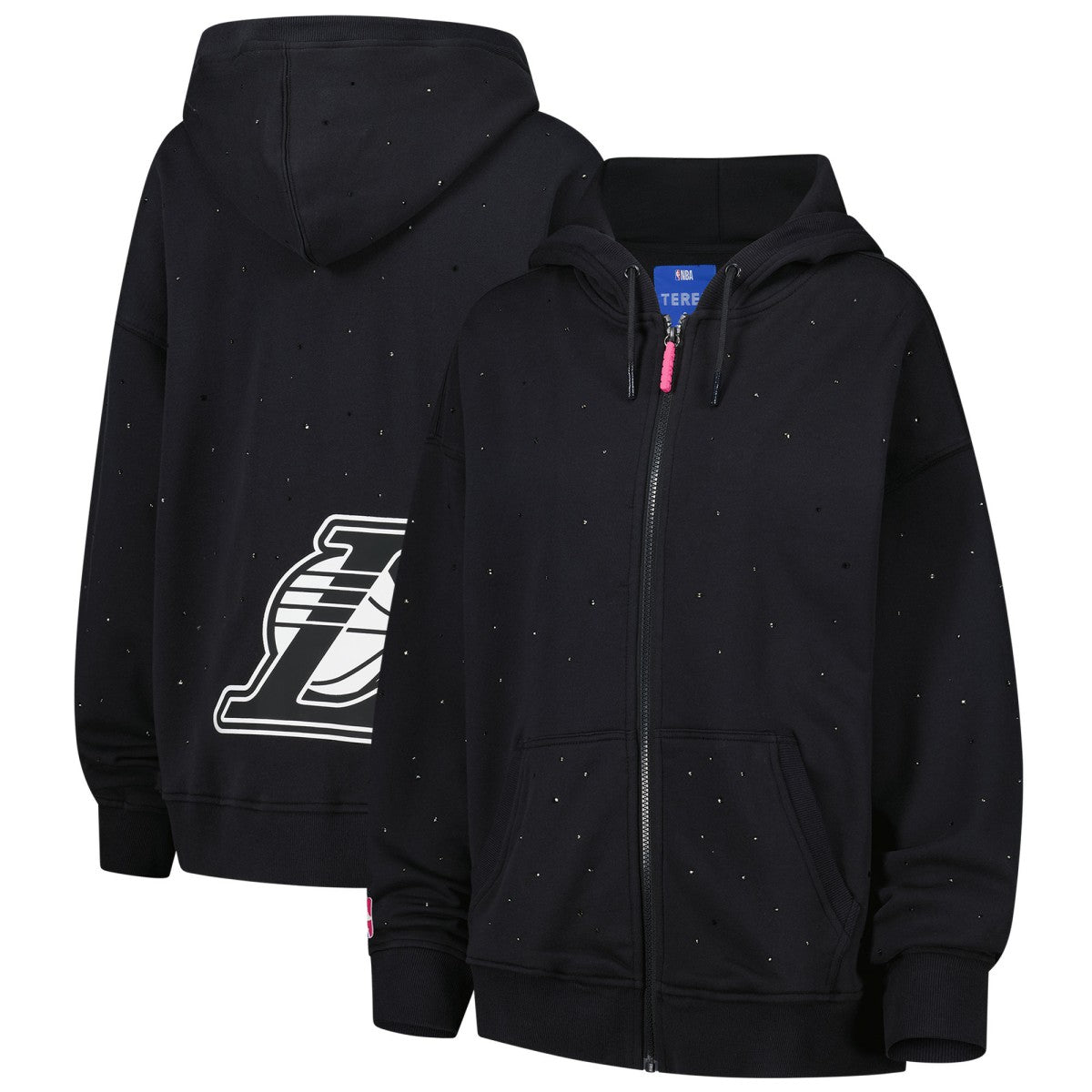 Los Angeles Lakers Terez Women's Oversized Allover Gemstone Full-Zip Hoodie Black - NBA