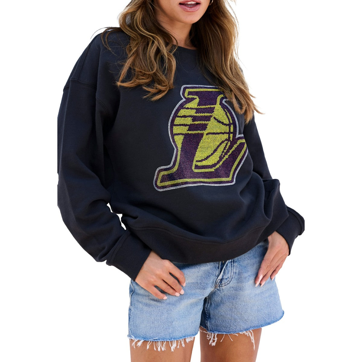 Los Angeles Lakers Terez Women's Gemstone Logo Pullover Sweatshirt Black - NBA