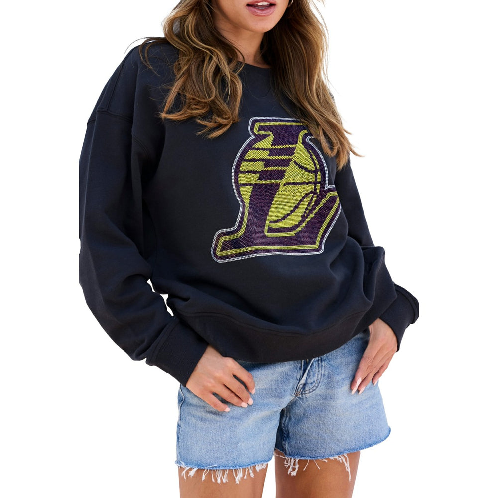 Los Angeles Lakers Terez Women's Gemstone Logo Pullover Sweatshirt Black - NBA