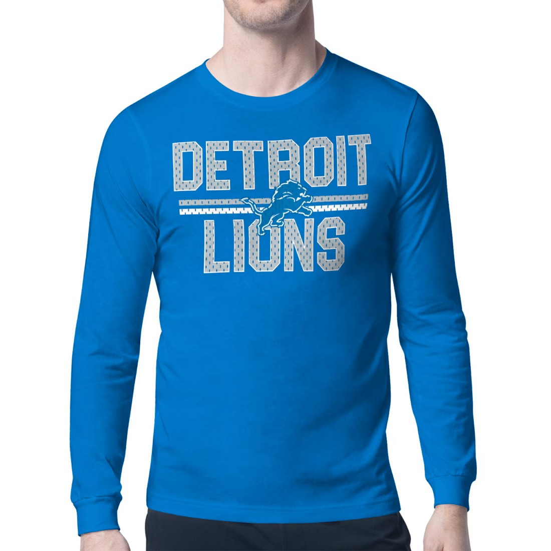 Detroit Lions Starter Mesh Look Retro Team Logo Long Sleeve T-Shirt - Blue | NFL