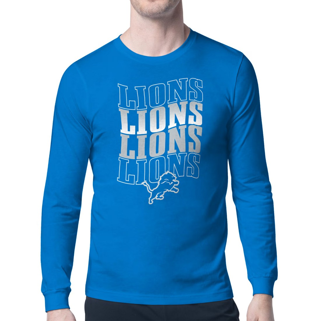 Detroit Lions Starter Four Team Name Retro Logo Long Sleeve T-Shirt Blue | NFL
