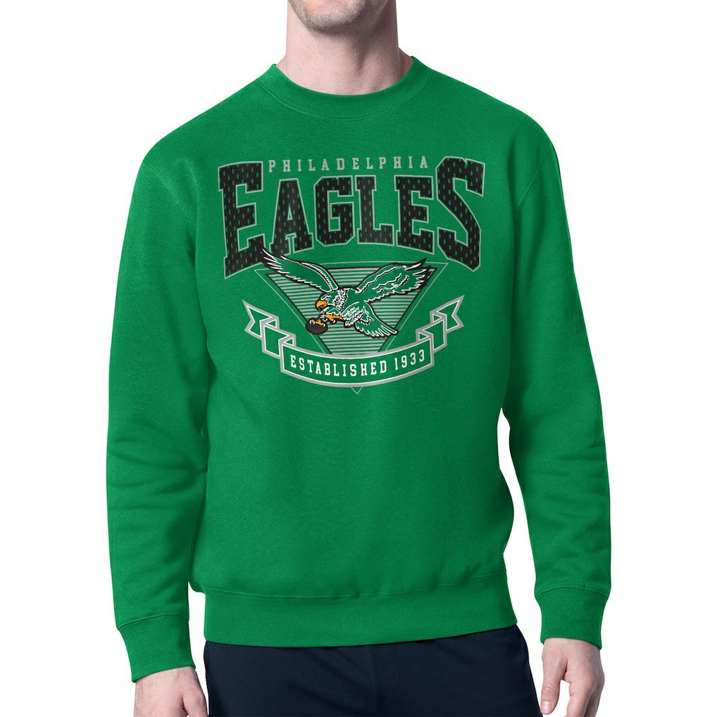 Philadelphia Eagles Starter Team Retro Logo Fleece Tri-Blend Pullover Hoodie Kelly Green | NFL