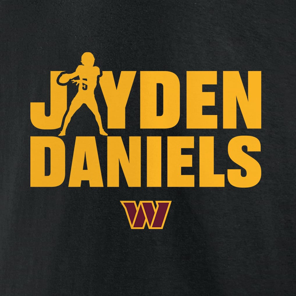 Jayden Daniels Washington Commanders Play Motion T-Shirt Black | NFL