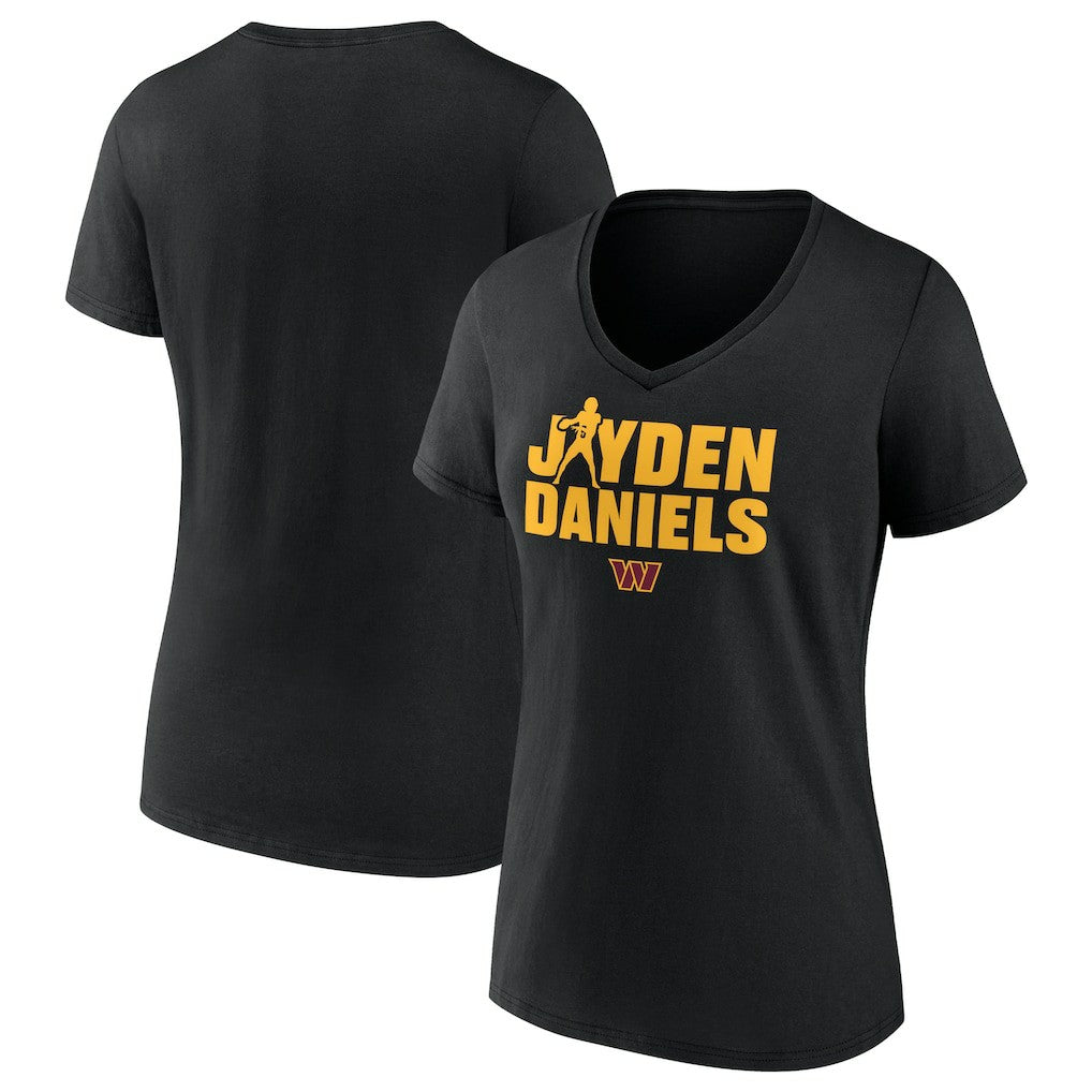 Jayden Daniels Washington Commanders Women's Play Motion T-Shirt Black | NFL
